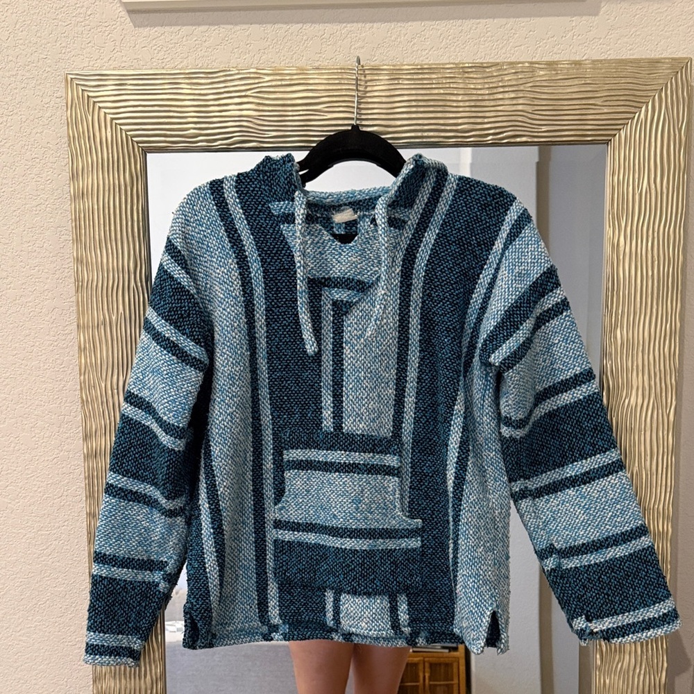 Source Unknown Blue Striped Baja Hoodie Sweater